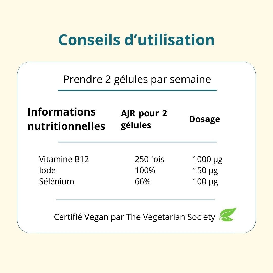 Vitamine B12 Vegan (1000 µg) + Iode et Sélénium